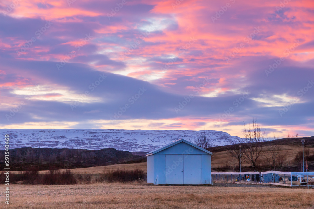 Twilight in Egilsstadir town, Iceland.  Egilsstadir is a largest town in east Iceland on the banks of the Lagarfljot river.