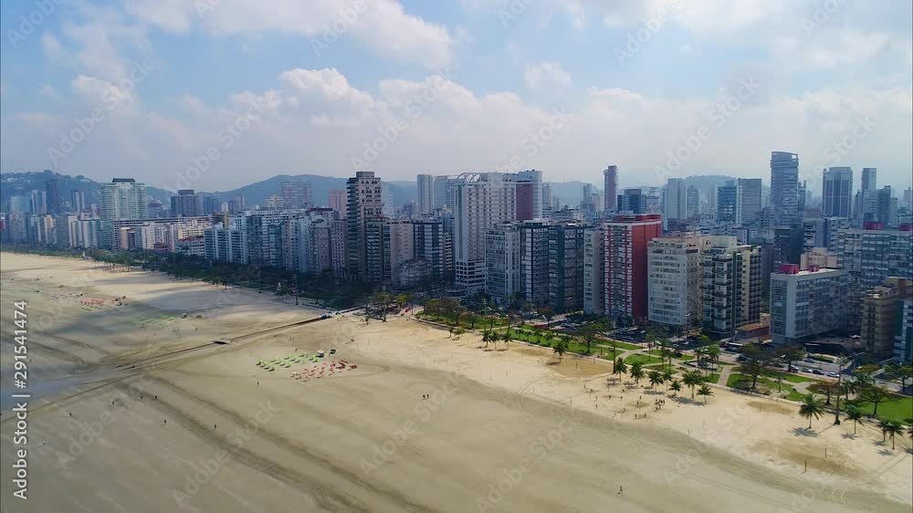 Drone shot Santos Brazil beach canal showing buldings and gardens Drone shot Santos Brazil beach canal showing buldings and gardens
