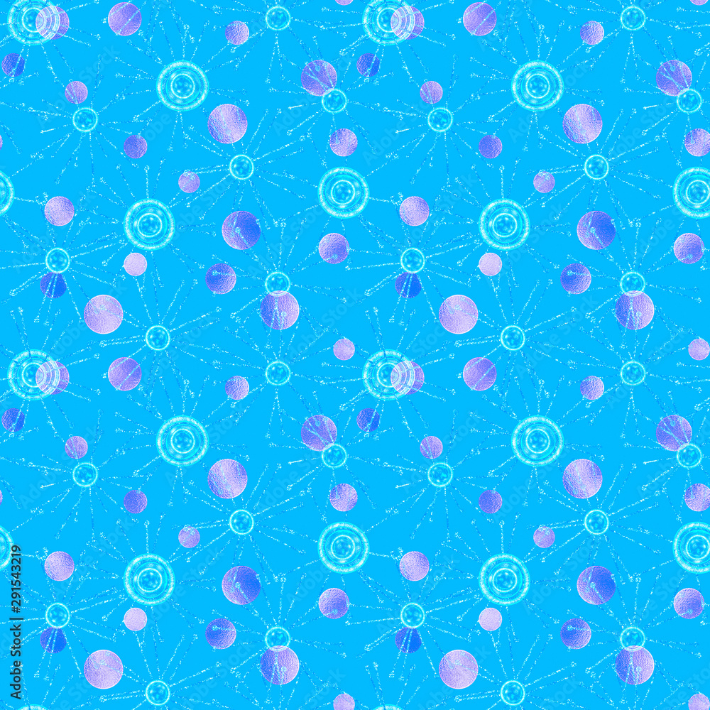 Illustrated abstract seamless pattern with sparkle elements on a blue background