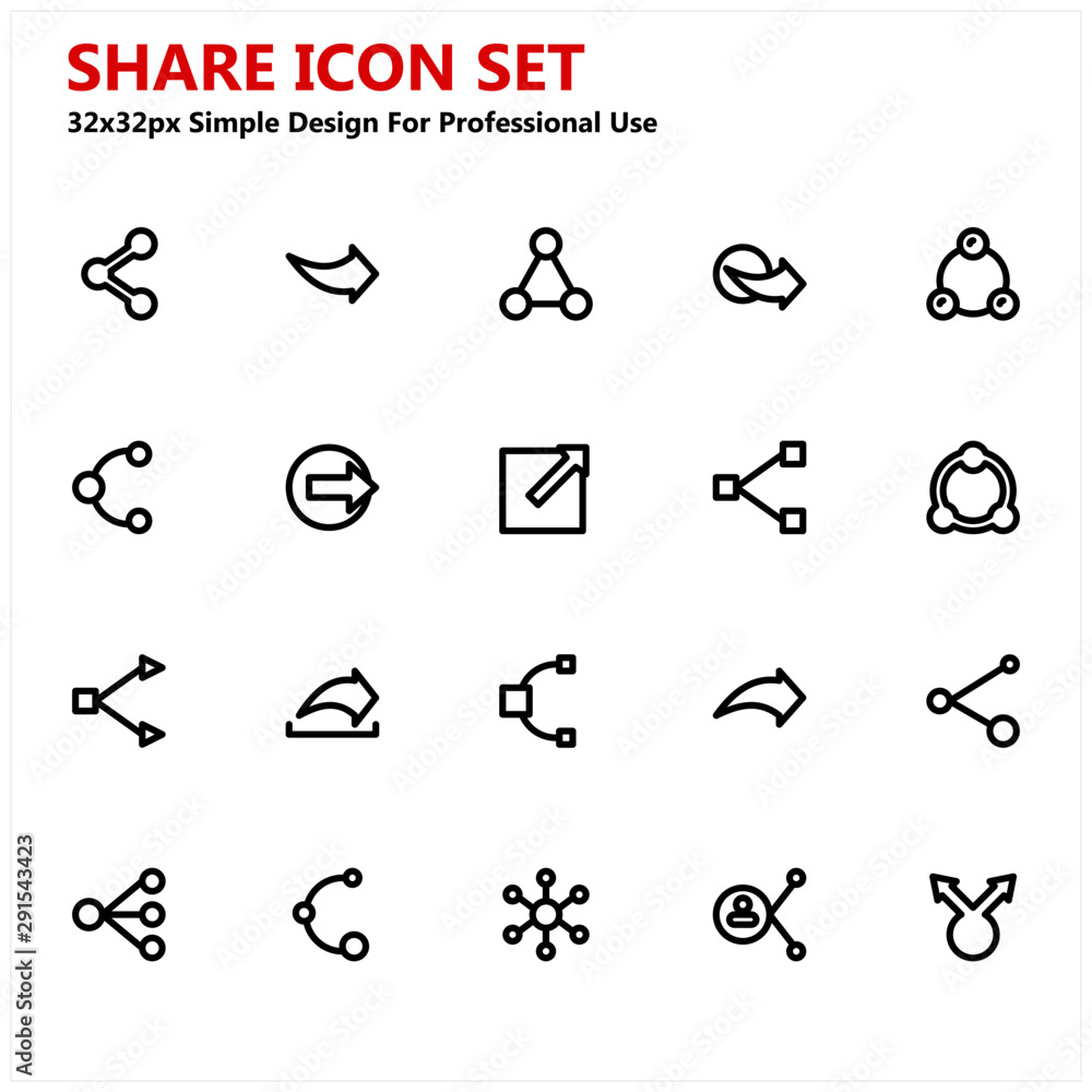 Fototapeta premium Share Icon set Simple Design for Professional use. contains various share icons. vector base.