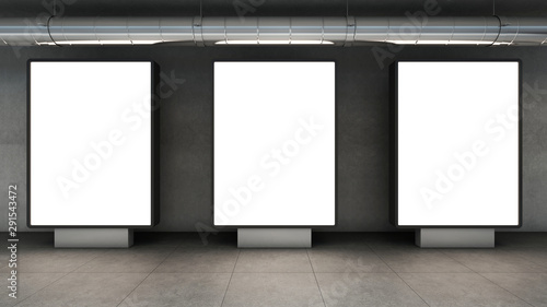 Billboard advertising in a concrete walkway-3D render