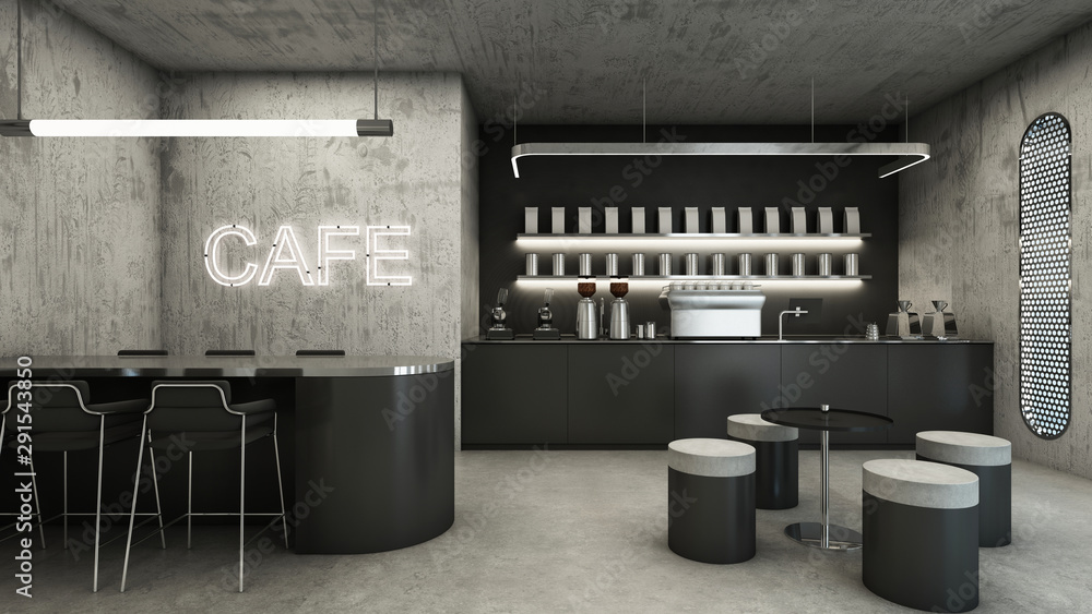 black coffee store interior design modern