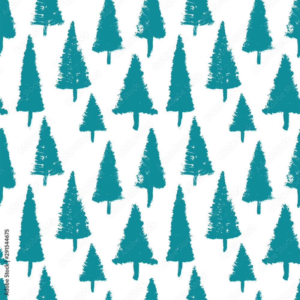 Spruce hand drawn endless background. Fir-tree sketch texture. Christmas trees seamless pattern.  Part of set. 