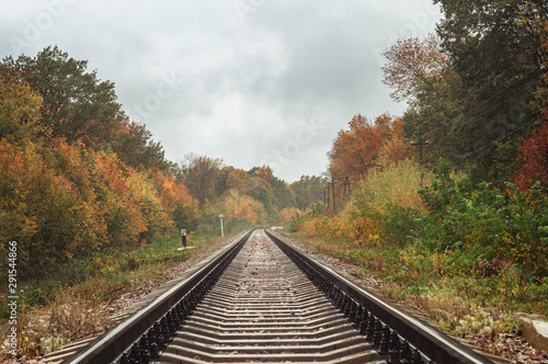 Autumn railway. Rails extending into the distance. prospect of estrangement