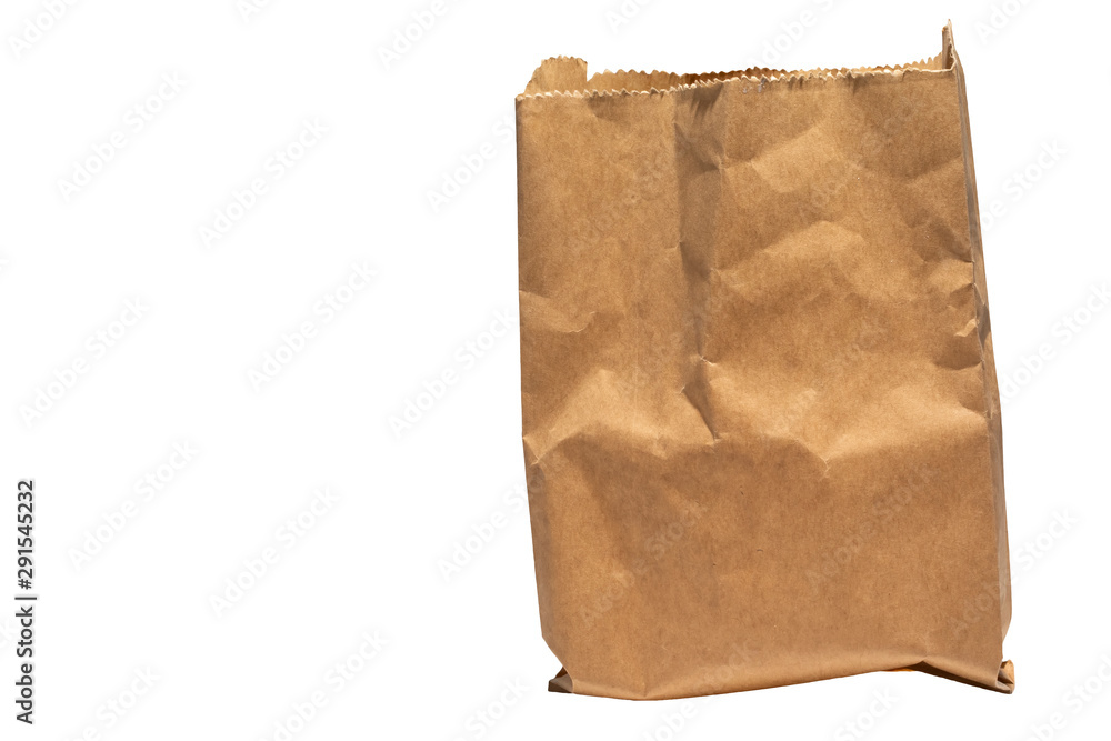 Mock-up of Recycled blank kraft paper shopping bag for lunch or food or purchases on white isolated background, clipping path Mock-up of Recycled blank kraft paper shopping bag for lunch or food or purchases on white isolated background, clipping path