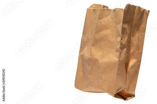 Mock-up of Recycled blank kraft paper shopping bag for lunch or food or purchases on white isolated background, clipping path