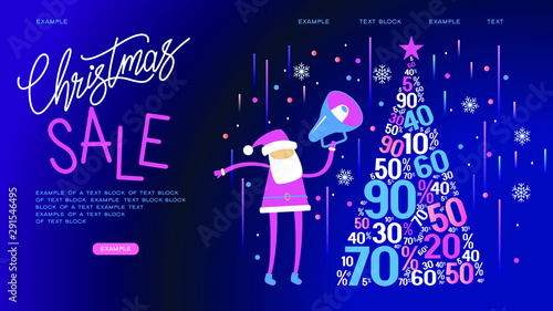 Christmas sale banner.  Color design with numeral 2020 . Web Banner. Page template.