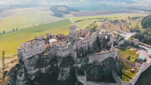 Aerial Drone view on Spis Castle. Slovakia. Ancient Castle, Spissky Hrad. photo