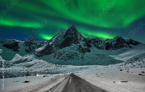 Northern lights over winter landscape