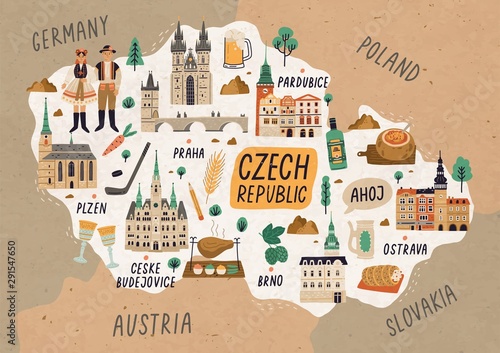 Fotografia, Obraz Czech Republic cultural map hand drawn illustration