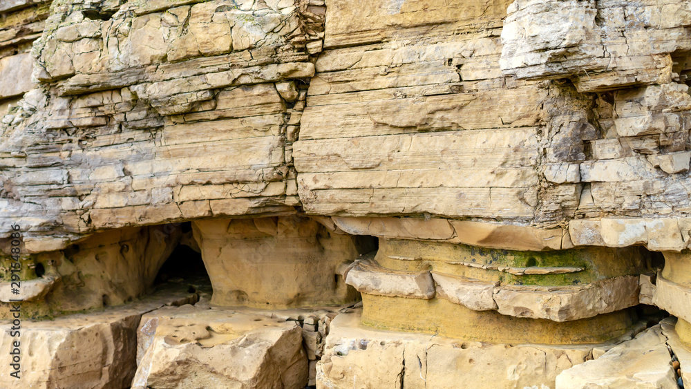 Rocky Limestone textured cliff face of Marsden Bay, close up detail shot, which is over 250
