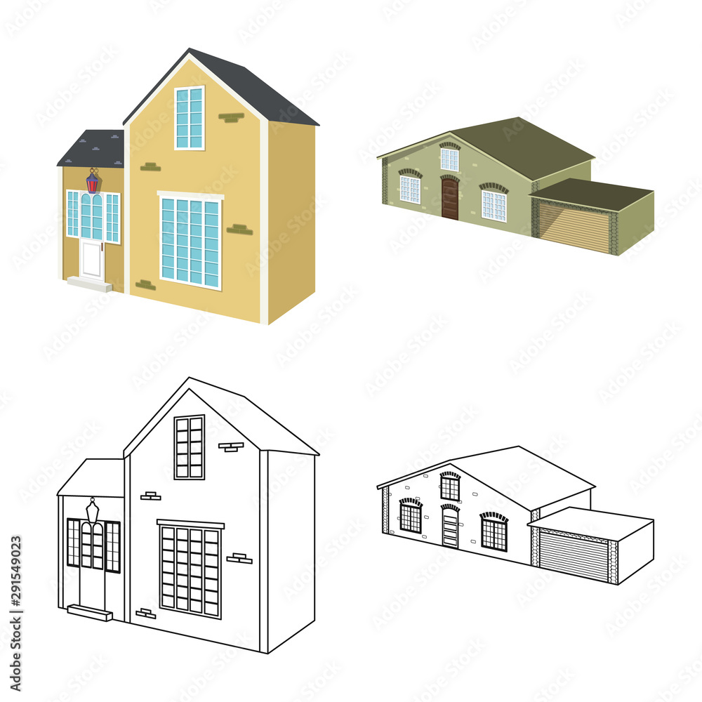 Vector design of facade and housing logo. Collection of facade and infrastructure stock vector illustration. Vector design of facade and housing logo. Collection of facade and infrastructure stock vector illustration.