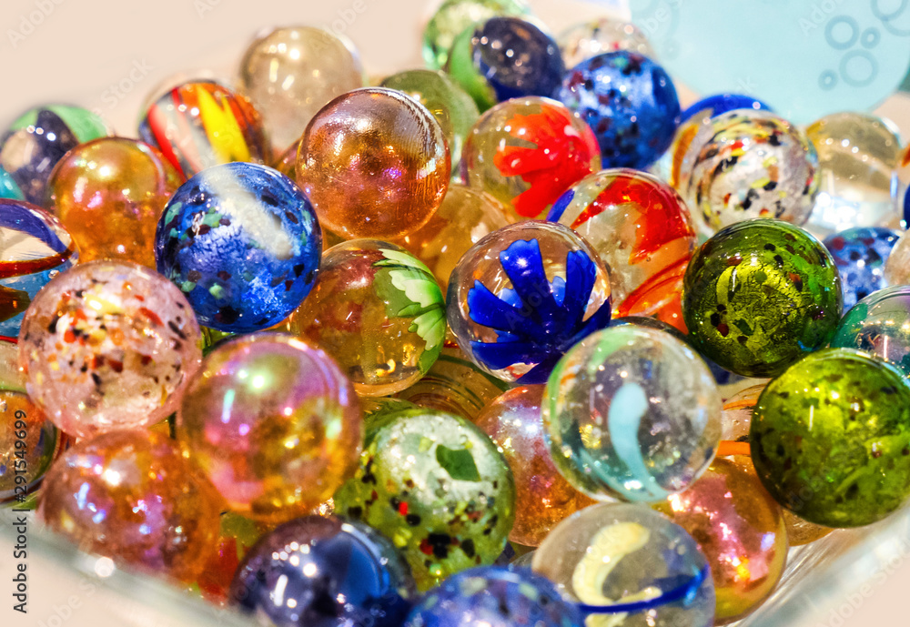 Brightly colored marbles in different shades and pattern Stock Photo
