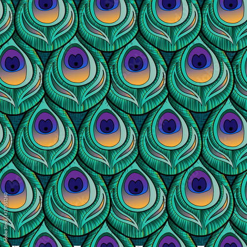seamless pattern of the element in the form of a stylized peacock feather