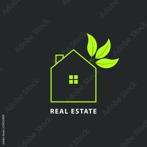 Green real estate logo isolated.  House vector image