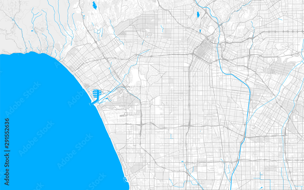 Rich detailed vector map of Inglewood, California, USA