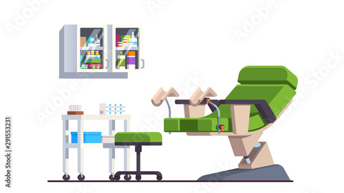 Gynecologist doctor office. Patient room and chair