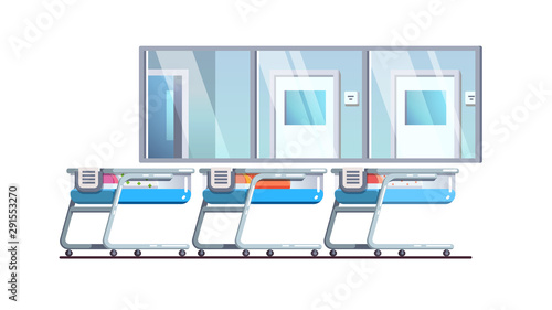 Newborn care hospital room with babies in cribs