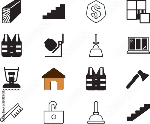 home vector icon set such as: architectural, dollar, clothes, tree, finance, concrete, everyday, ax, machinery, isometric, pressure, room, brown, indoor, pump, remove, america, cottage, washstand