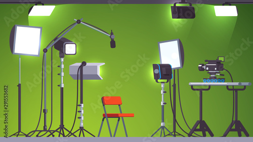 Green screen television studio and stage equipment