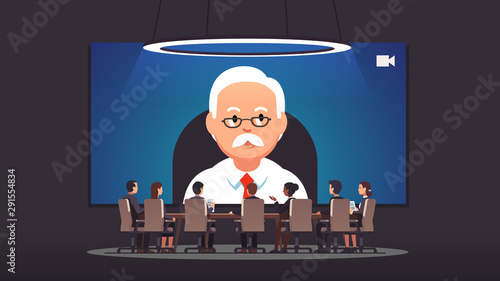Directors board people talking to ceo via video