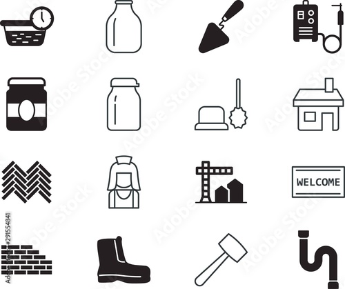 home vector icon set such as: system, toilet, power, tile, carpentry, dessert, woman, bowl, female, male, accessory, cable, media, shape, wear, household, entrance, marmalade, gesture, whisk, tube