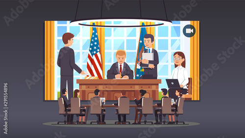 Canvas Print Government officials talking to president at desk