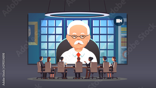 Directors board people talking to ceo via video