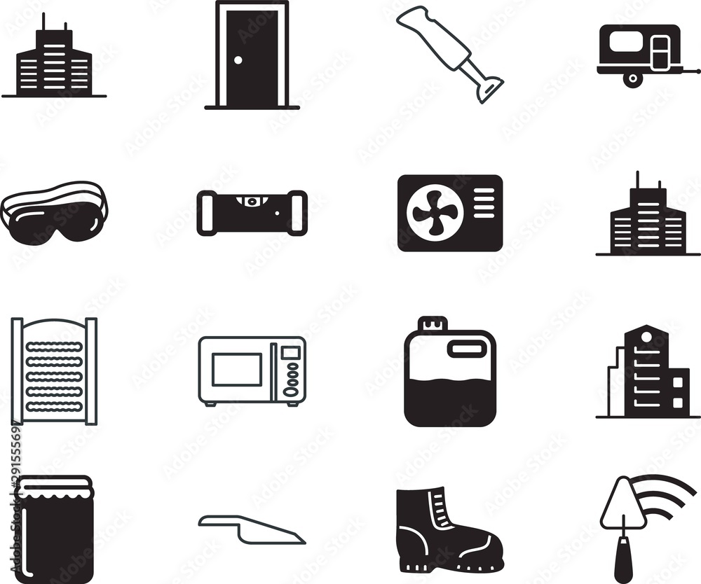 Bewust worden Hechting Politiek home vector icon set such as: jerrycan, canister, lock, broomstick, oven,  wall, spatula, jar, hand, electronics, extreme, fashion, pictogram,  tourist, doors, foot, glassware, cool, stove, boot, oil Stock Vector |  Adobe Stock