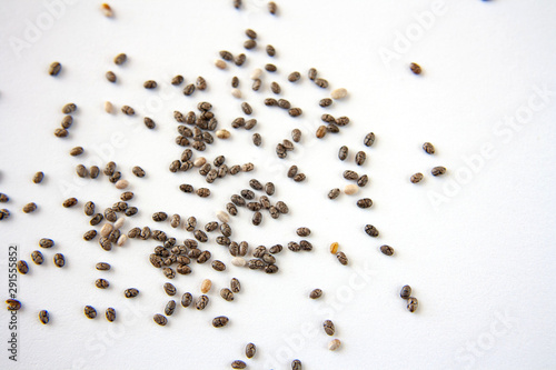 Chia seeds on a white background