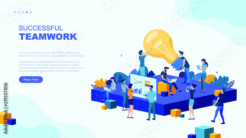 Trendy flat illustration. Successful teamwork page concept. Office workers planing business mechanism, analyze business strategy and exchange ideas.Template for your design works. Vector graphics.