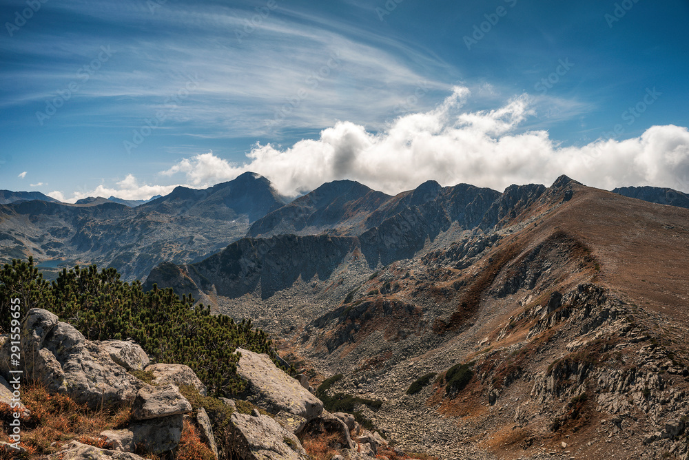 Fototapeta premium Panoramic view from Muratov peak in Pirin mountain, Bulgaria