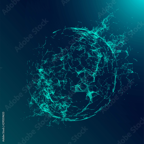 Abstract geometric 3d sphere made of points and lines. Futuristic technology style.