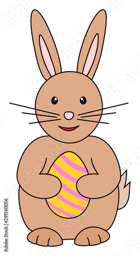 Easter rabbit with painted egg. Vector illustration isolated on white background.