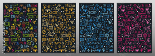 Set of Graphic Design Backgrounds with hand draw doodle elements.
