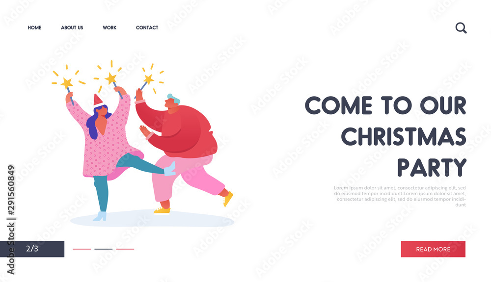 Christmas and Happy New Year party with people characters with 2020 year for web design, banner, mobile app, landing page. Woman and Man with Fireworks Celebration Holidays. Vector illustration Christmas and Happy New Year party with people characters with 2020 year for web design, banner, mobile app, landing page. Woman and Man with Fireworks Celebration Holidays. Vector illustration