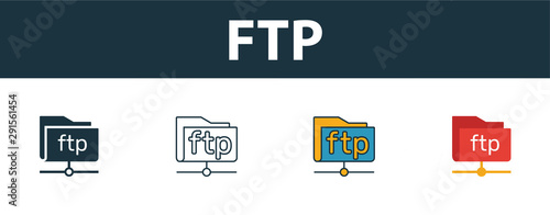 Ftp icon set. Four simple symbols in diferent styles from web hosting icons collection. Creative ftp icons filled, outline, colored and flat symbols photo