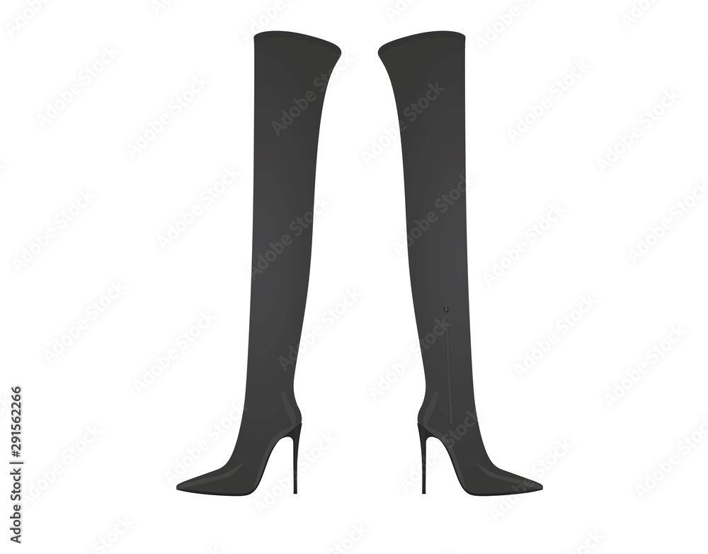 Women long grey boot. high heel. vector illustration Women long grey boot. high heel. vector illustration