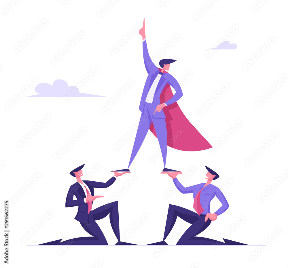 Business Pyramid Concept. Successful Manager or Businessman Wearing Super Hero Cloak Stand on Top with Finger Pointing Up to Sky. Corporate Leadership and Team Work. Cartoon Flat Vector Illustration Business Pyramid Concept. Successful Manager or Businessman Wearing Super Hero Cloak Stand on Top with Finger Pointing Up to Sky. Corporate Leadership and Team Work. Cartoon Flat Vector Illustration