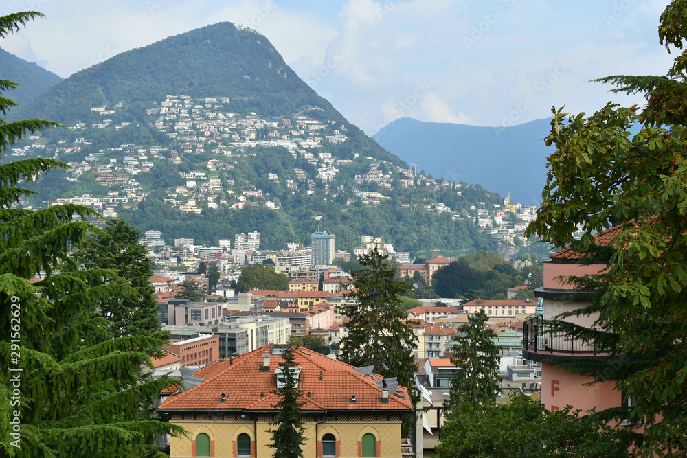 Panoramic view of the city of Lugano, Switzerland, Europe.