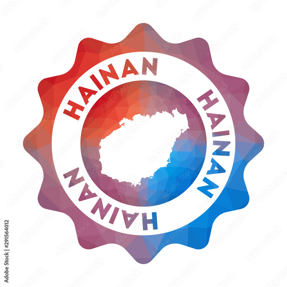 Hainan low poly logo. Colorful gradient travel logo of the island in geometric style. Multicolored polygonal Hainan rounded sign with map for your infographics. Hainan low poly logo. Colorful gradient travel logo of the island in geometric style. Multicolored polygonal Hainan rounded sign with map for your infographics.
