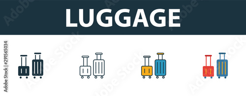 Luggage icon set. Four simple symbols in diferent styles from tourism icons collection. Creative luggage icons filled, outline, colored and flat symbols