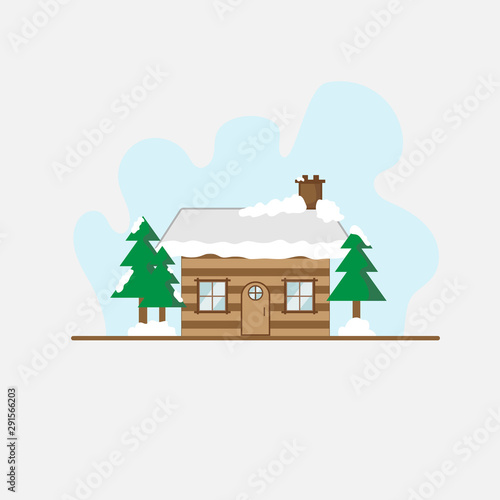 House in forest and snow, landscape background vector eps10