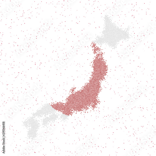 Mosaic style map of Japan with the national flag. Vector illustration.