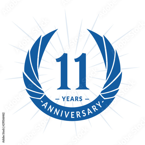 11th years anniversary celebration design. Eleven years logotype. Blue vector and illustration.