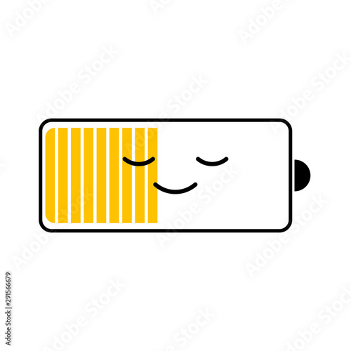 Battery icon. Low charge of phone. Character with smile. Vector flat design