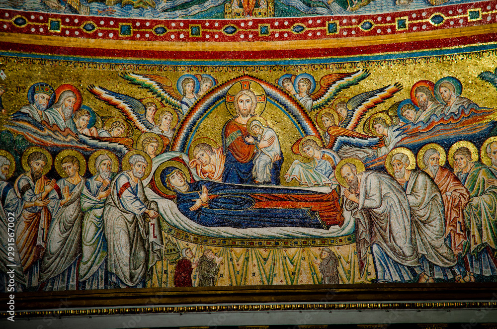 falling asleep of the Mother of God mosaica