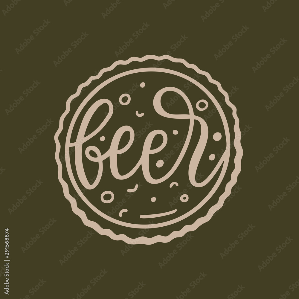 Beer - illustration with hand-drawn lettering. Beer round design in hand-drawn doodle style. Beer - illustration with hand-drawn lettering. Beer round design in hand-drawn doodle style.