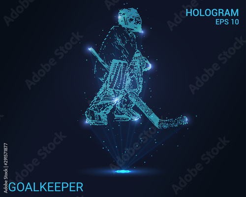 Hologram goalkeeper. Holographic projection hockey. Flickering energy flux of particles. Scientific registration of sports.