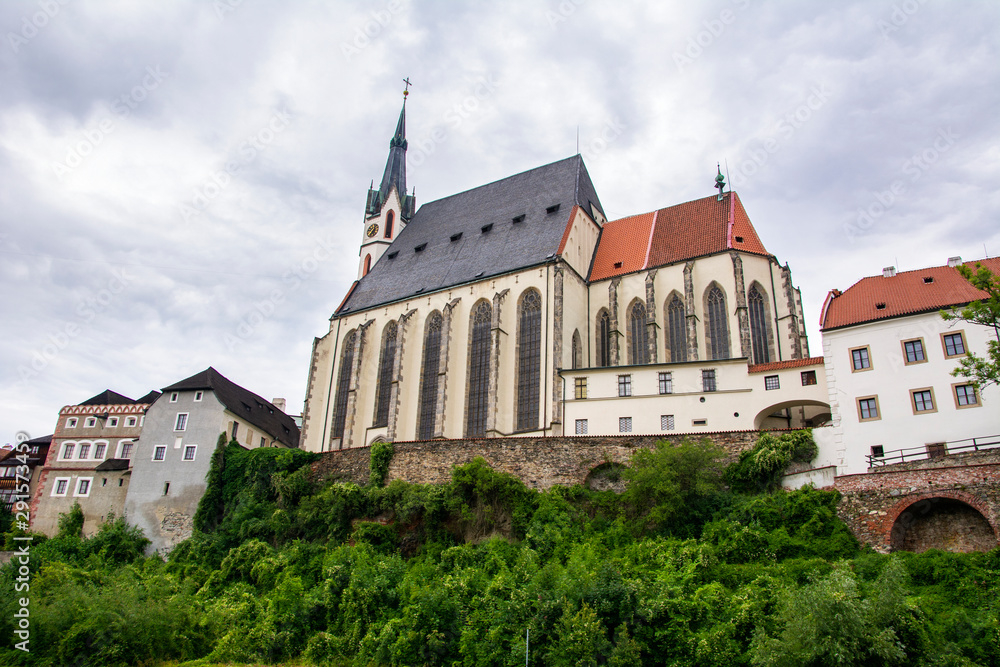 View to St. Vitus Church and Old Town of Český Krumlov (Cesky Krumlov), Czech Republic